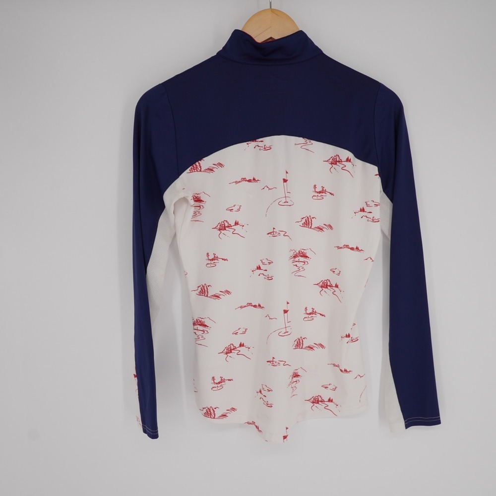 San Soleil 1/4 Zip Pullover Golf Shirt Womens XS White Golf Print UPF50 Preppy - Picture 3 of 9